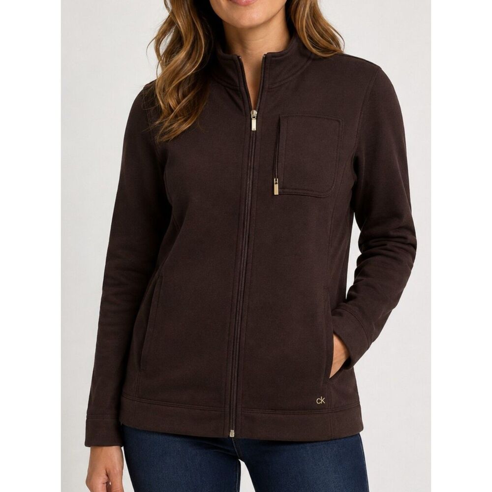 Calvin Klein Chocolate Brown Full Zip Sweater Size Medium